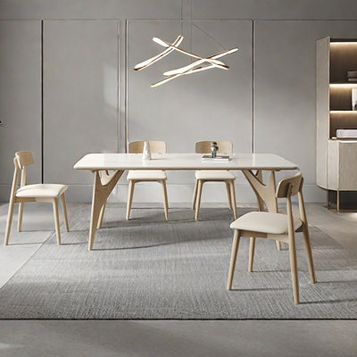 Creamy Modern Wood & Rock Dining Table