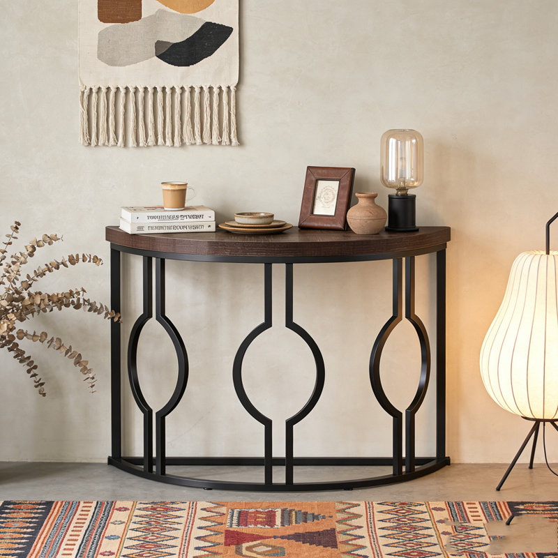 Industrial Console Table Half Moon Shaped Accent Sofa Table