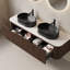 Meuble-lavabo de 60 po avec lavabos, meuble de rangement mural moderne à bords courbés et rayés avec tiroirs, 2 vasques en céramique noires, couleur grain de bois noyer foncé-983154087