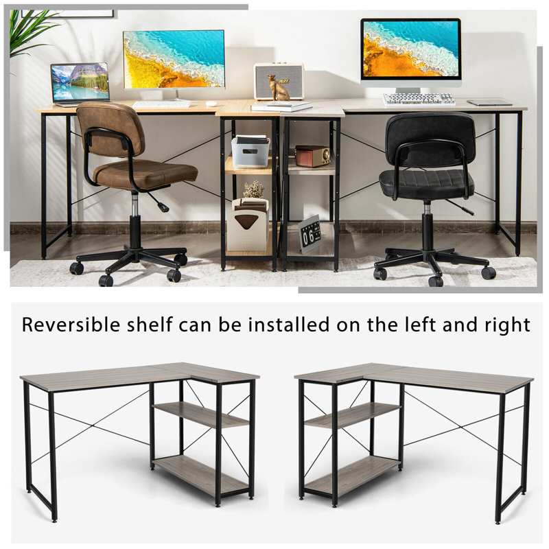 Abramina L-Shaped Steel Computer Desk, Grey