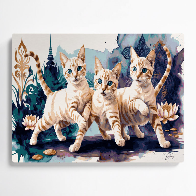 «Cats Mekong Bobtail», art mural en métal beige, H 20 po x l 30 po
