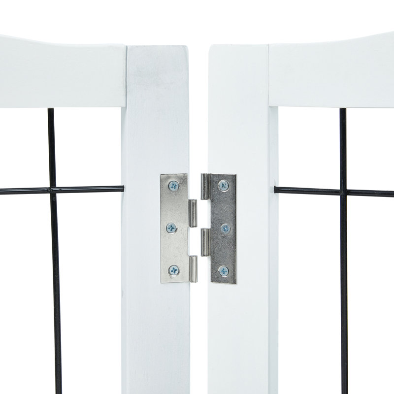 White Freestanding Solid Wood and Metal Pet Gate
