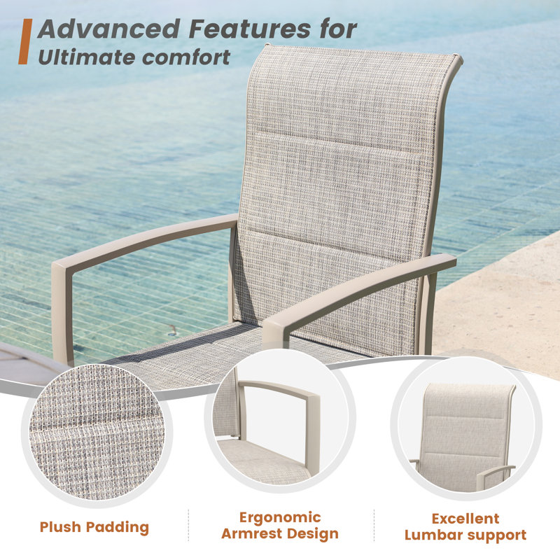 4-Person Patio Dining Set with Metal Round Dining Table and Padded Swivel Chairs, Brush Wood Gray/Sandshell