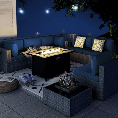 Bushrah Wicker 6 - Person Modular Patio Conversation Sets with Cushions