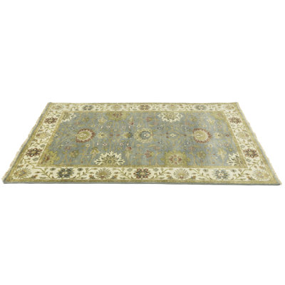 Tapis oriental bleu clair à motif floral Oushak 5 x 8