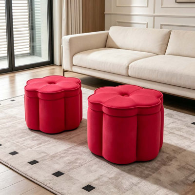 Ensemble de 2 repose-pieds avec rangement, repose-pieds capitonné en forme de fleur, repose-pieds rembourré en velours avec rangement