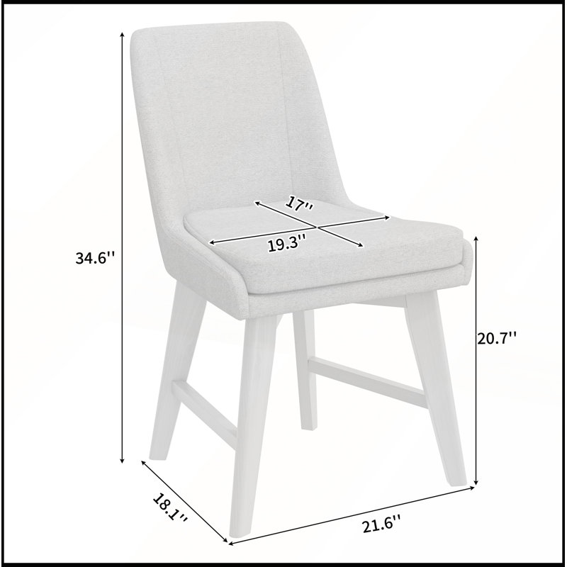 Chaises de salle à manger rembourrées en lin massif Mid-Century avec pieds en bois massif blanchi (ensemble de 2)
