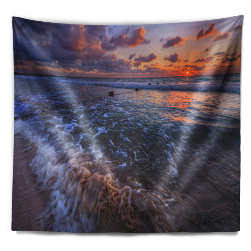 Tapisserie en polyester ciel et vagues de pluie avec accessoires suspendus inclus, H 78 po x l 92 po