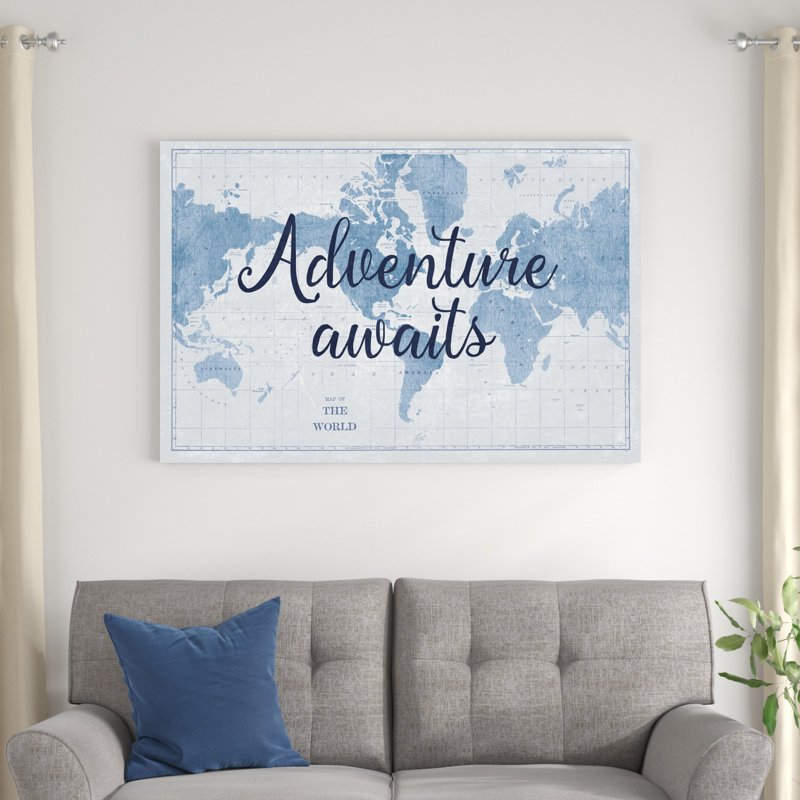 Carte du monde, aventure blanche et bleue, H 32 po x l 48 po