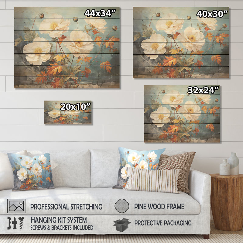 «Vintage Marigold Petal Embrace II» - souci sur bois, H 34 po x l 44 po