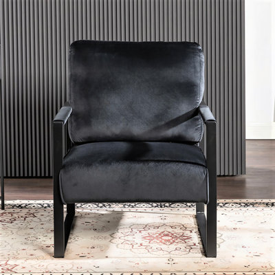 Chaise moderne noire Mid-Century, structure en métal, revêtement en velours pour fauteuil de bureau à domicile, salon