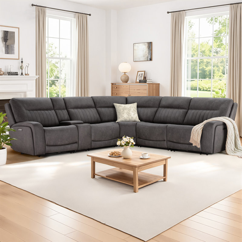 Canapé modulaire inclinable électrique avec console, chargement sans fil et porte-gobelets cachés, Splash gris fer
