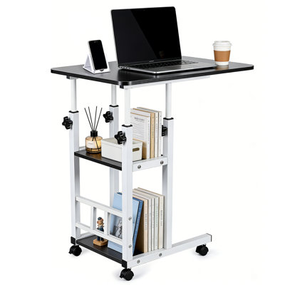 Mobile C Shaped Laptop Side Table with Wheels