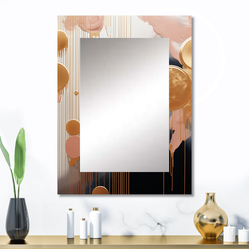 Or et blanc abstrait formes harmonie IV - formes abstraites miroir mural, miroir doré, impression sur métal, 32 po x 24 po