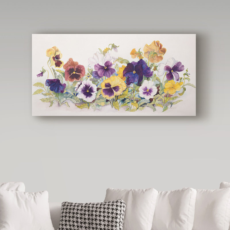 Deetra «Pansies faces», reproduction de peinture acrylique sur toile tendue, H 10 po x l 19 po x P 2 po