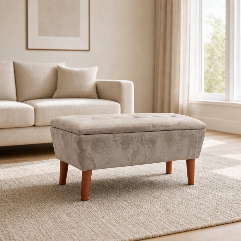 Banc moderne avec repose-pieds rectangulaire avec pieds en bois massif, repose-pieds à profil bas multifonctionnel et banc d'entrée pour le salon et la chambre à coucher