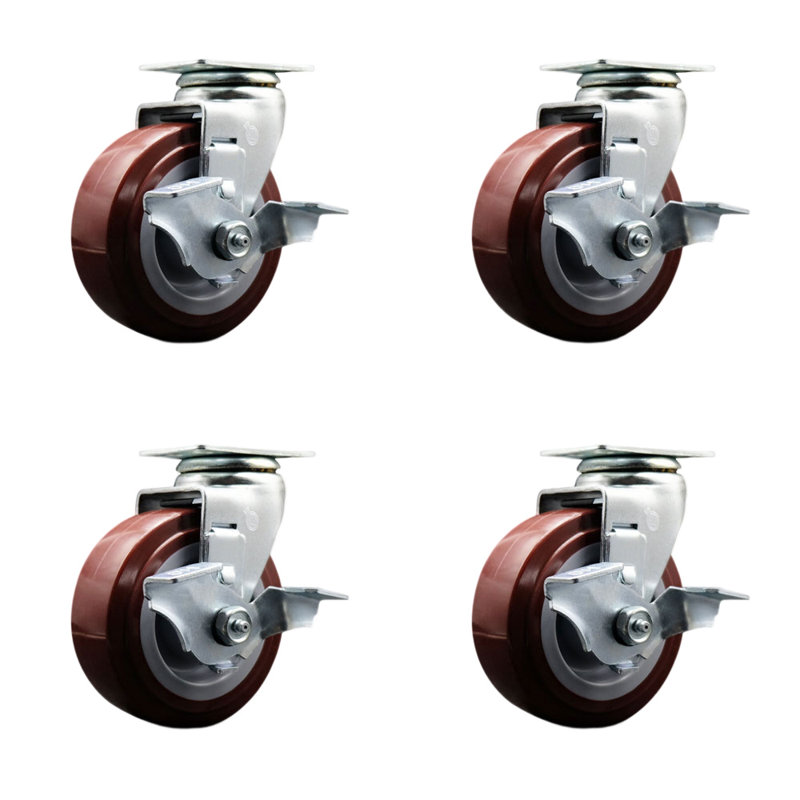 Ensemble de roulettes pivotantes en polyoléfine 4 pièces avec roulements et freins