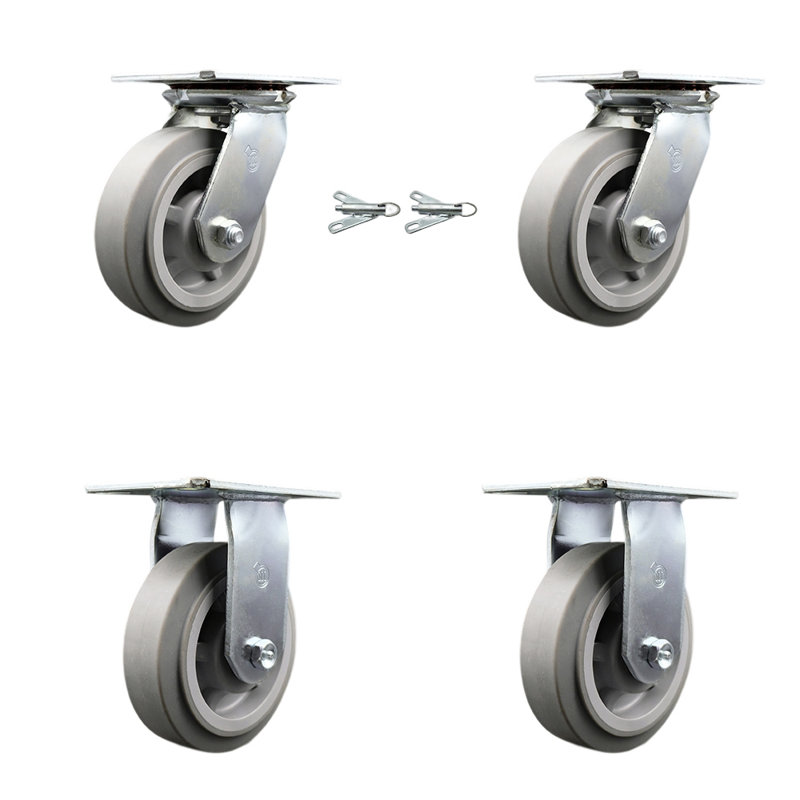 Ensemble de roulettes en plastique 4 pièces avec roulement à rouleaux, 2 verrous pivotants et 2 rigides