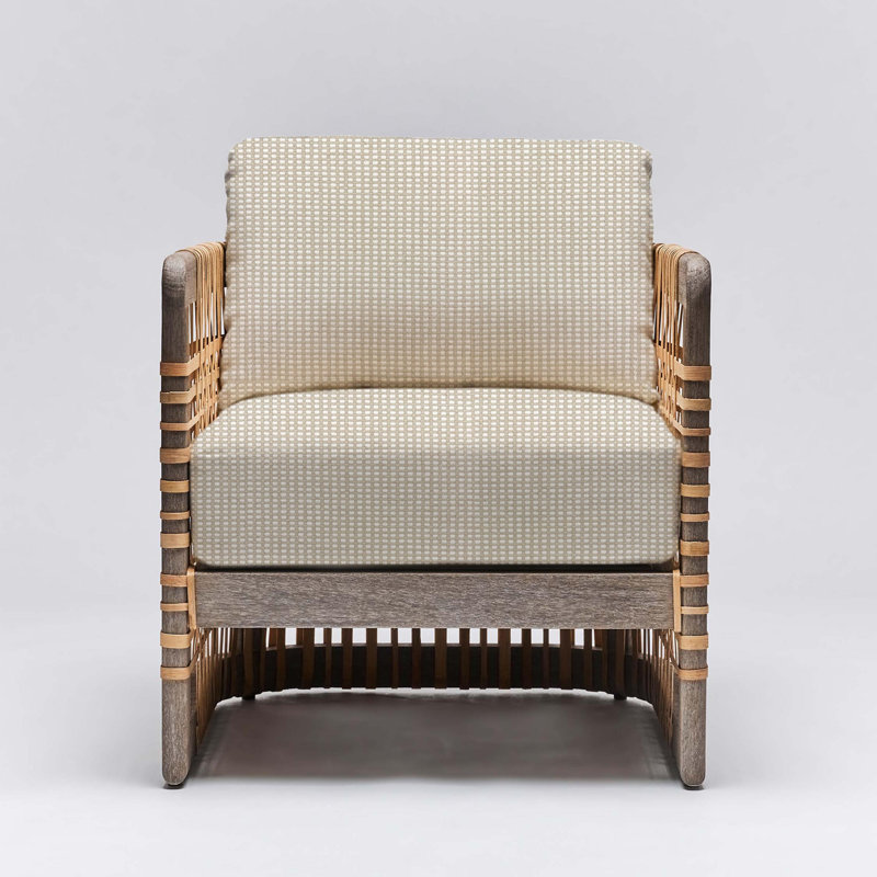 Fauteuil Palms, Cérusé blanc, Tissage crème naturel