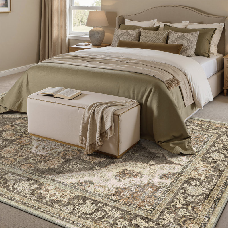 Elaine Machine Washable Oriental Area Rug With Non-Slip Backing, Rectangle 5' x 7'