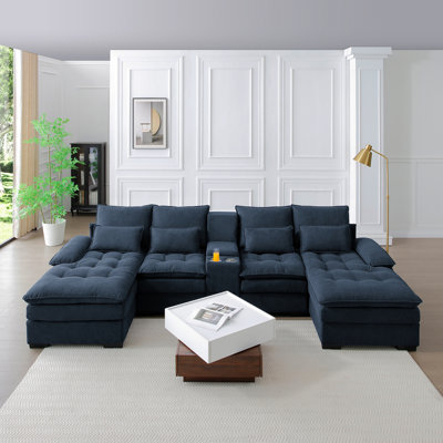 130" U-Shaped Sofa With Console,Cupholders,6-Seat Upholstered Primary Living Space Furniture,Sleeper Couch Set With Chaise For Living Room,Apartment, by Ivy Bronx