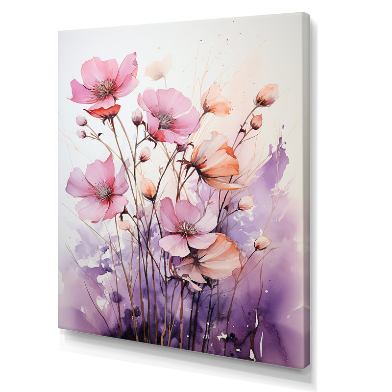 Corail coquelicot Meadows II - coquelicots, art mural, Toile tendue, H 32 po x l 16 po x P 1 po