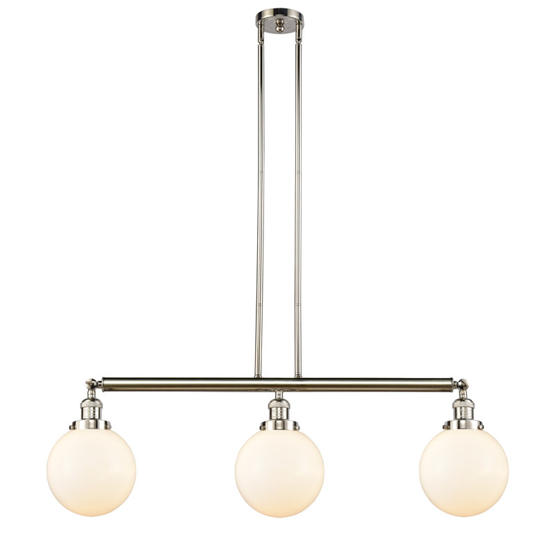 Luminaire suspendu linéaire à 3 lumières pour îlot de cuisine Clementina, Boîtier blanc mat, Ampoule non incluse, Nickel poli