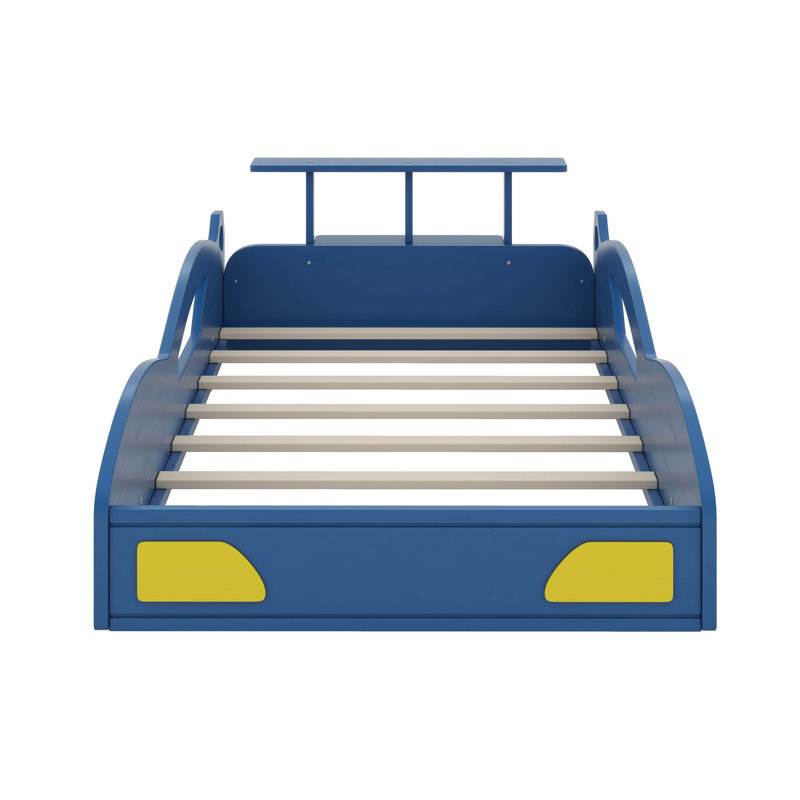 Lit plateforme simple avec roulettes, Bleu/jaune