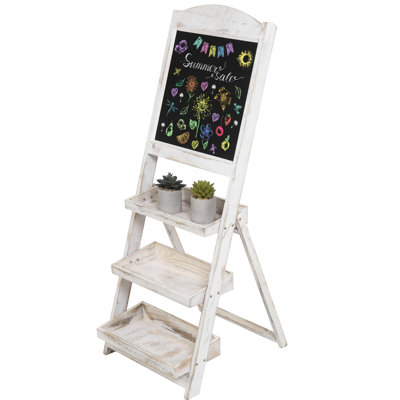 Free Standing Chalkboard with 3 Display Shelves