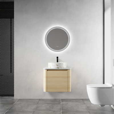 Meuble-lavabo mural de 24 po comprenant un lavabo d'art en céramique, une porte à fermeture en douceur, un emballage Kd, une fabrication en contreplaqué, un décor moderne, une dalle de pierre blanche, des charnières en acier inoxydable lisses et 45 poignées à bord