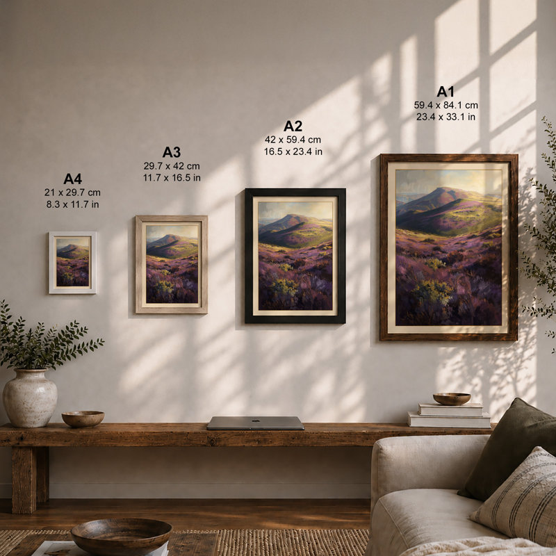 Misty Moorland Mountains Scandinavian - Framed Print, A1 - 84.1 x 59.4 cm, Walnut