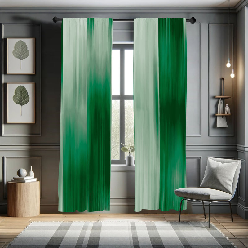 Microfiber Floral Semi-Sheer Rod Pocket Curtain Panels, 28" W x 84" L, Turquoise/Green