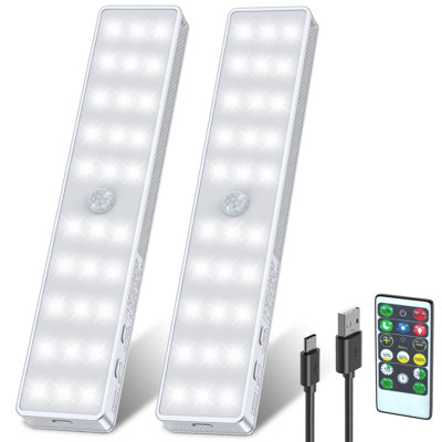 LED Closet Light, 2 Pcs Rechargeable Motion Sensor Under Cabinet Lighting, 30 LEDs, Cool White