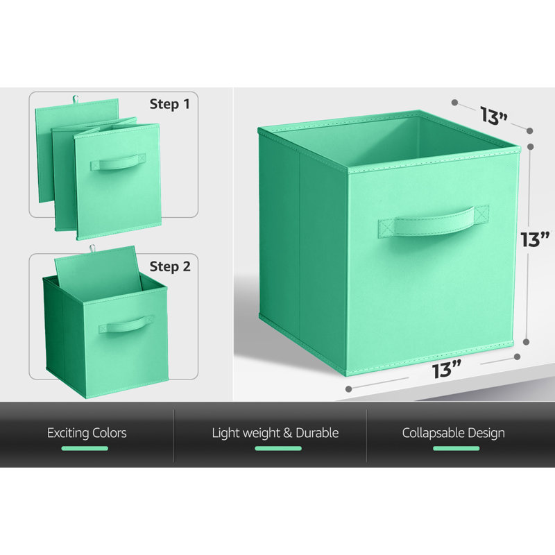 13" Large Foldable Storage Cubes with Handles 1 Piece, Teal