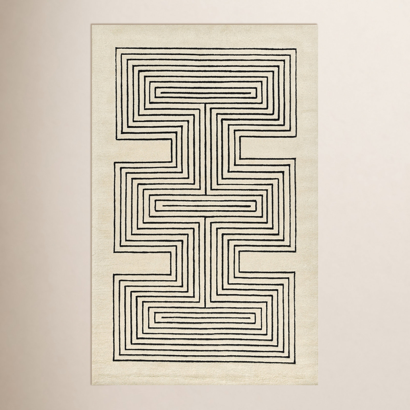 Orlie Copper Hand-Tufted Geometric Wool Rug, Rectangle 5' x 8', Black Beige
