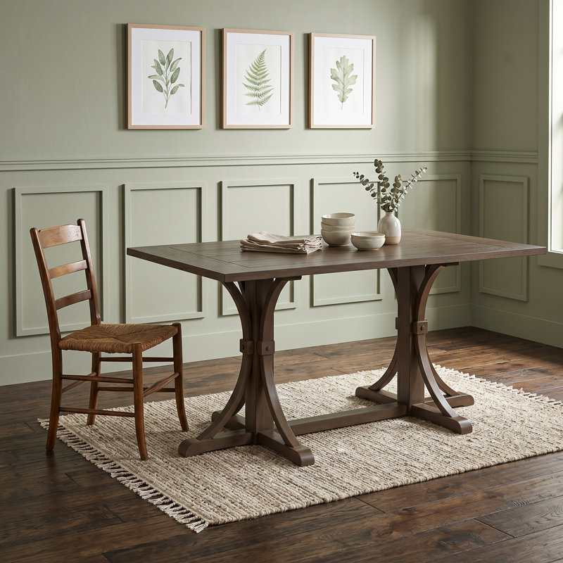 Table de salle à manger avec pieds robustes en bois d'hévéa, base à tréteaux courbés et pieds réglables, Espresso