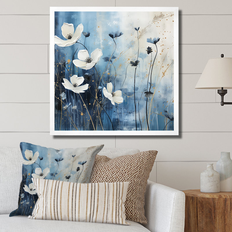 «White and Blue Fields of Wildflower Beauty» sur impression sur toile, H 30 po x l 30 po x P 1 po, Cadre simple blanc