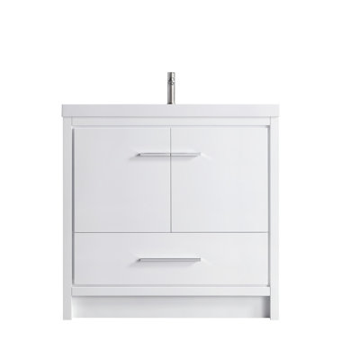 Hood-2 36.00 In. W X 19.70 In. D X 35.00 In. H  Freestanding Bath Vanity In White Wood With White Top