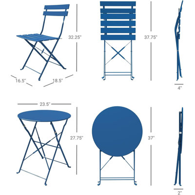3 Pieces Patio Bistro Set Folding Small Table Chairs Set for 2 Outdoor Bistro Furniture Sets with Coffee Table for Lawn Backyard Balcony Poolside