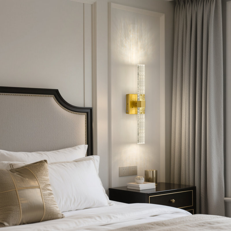 Rechargeable Led Crystal Wall Sconce With Remote Control Included, Gold