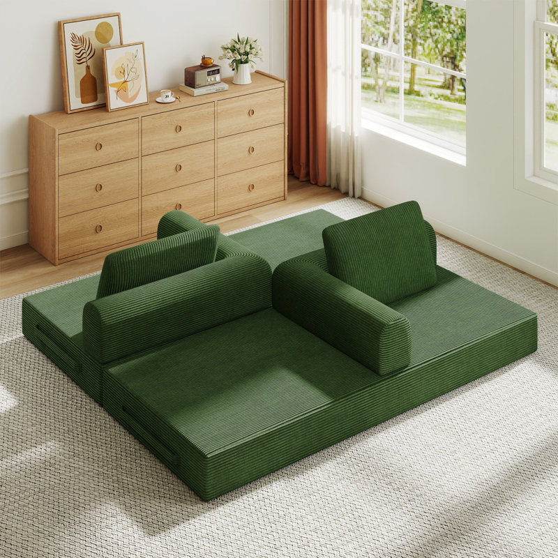 Canapé-lit convertible avec coussin cylindrique - Coussin pliant en velours côtelé avec cadre de forme fixe pour le salon, la chambre à coucher, le salon, le studio-jade
