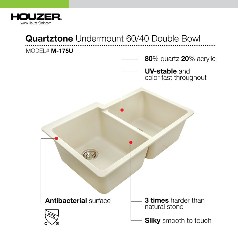 Évier de cuisine à double cuve encastrable L 33 po x l 20,5 po Quartztone, Moka