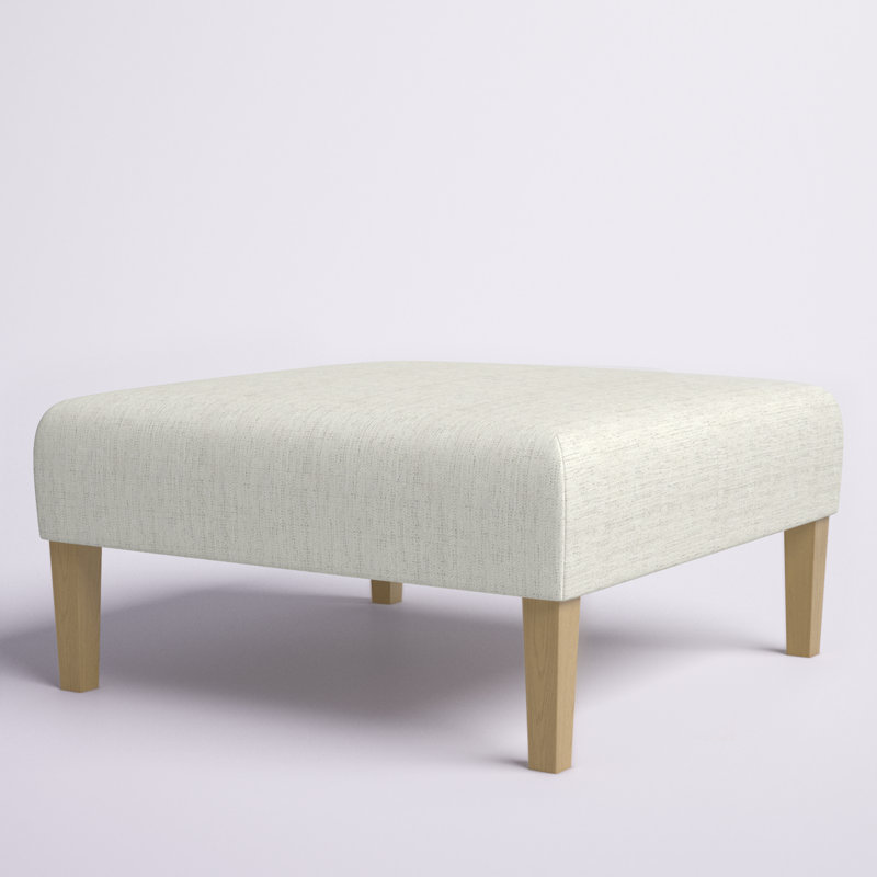 Transitional Square Cream Woven Ottoman Coffee Table with Natural Wood Legs