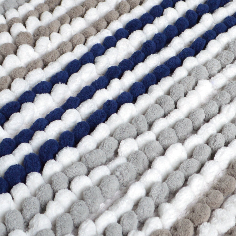 Audubon Striped Chunky Bobble Bath Mat, Grey/Navy