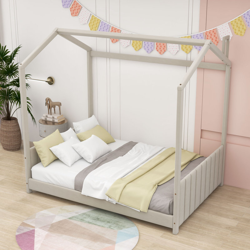 Lit en bois Molucca, Double, Beige