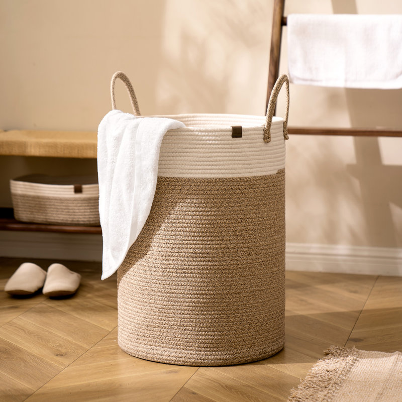 Woven Basket Rope Storage Baskets - Large Cotton Organizer, Basket for Baby Blanket, Kids Toy Nursery Laundry Basket, 98 qt.