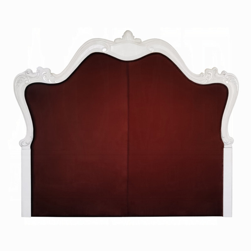 Lit Sicily, cadre sculpté classique, similicuir gris touffeté, Grand, Blanc