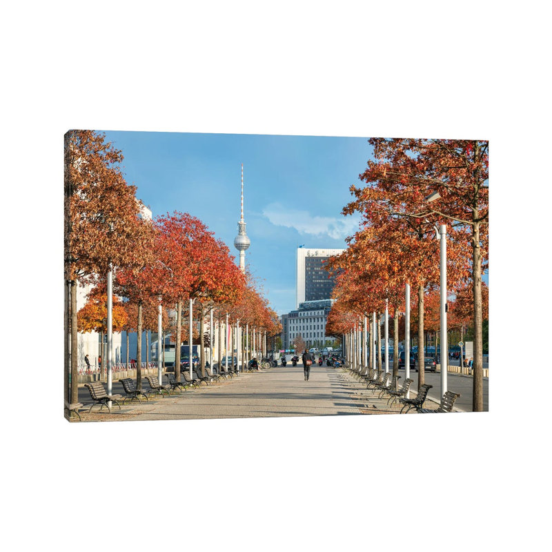 Berlin Government District (Berlin Regierungsviertel) and Paul-Löbe-Allee in Autumn by Jan Becke - Wrapped Canvas Rectangle Print