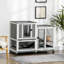 Cage à lapin d'intérieur, cage à lapin en bois à trois étages avec coulisses, roues, toit imperméable et plateaux amovibles, gris