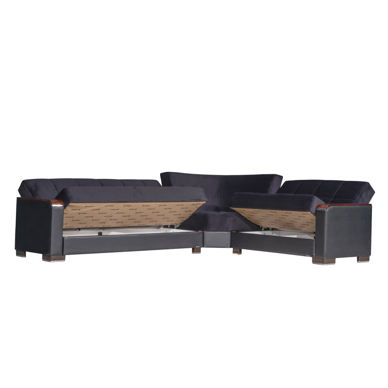  Nadler X Fabric Upholstered 224” Convertible Sectional Sofa Bed with Storage – Firm Support L-Shaped Sleeper Sectional for Small Spaces